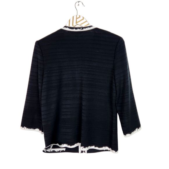 MING WANG Blazer‎ Womens Small Black White Stripe Textured Jacket Faux Pocket - Picture 2 of 10